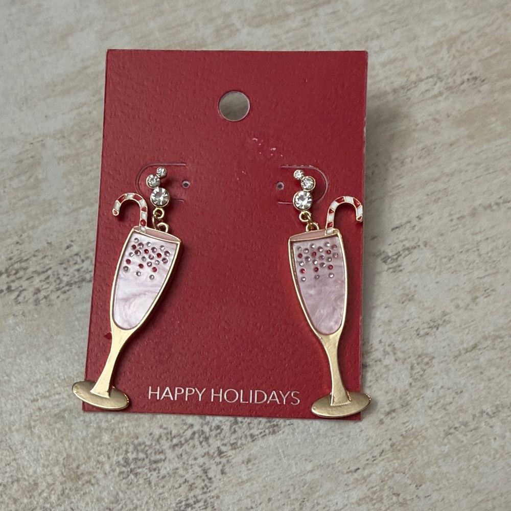 Elegant Gold and Pink Champagne Glass Earrings